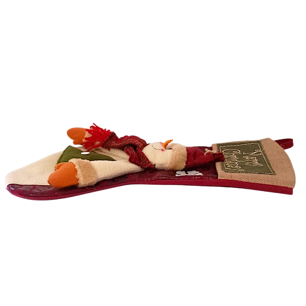 3D Snowman‎ Plush Christmas Stocking Felt Merry Christmas Embroidery Farmhouse